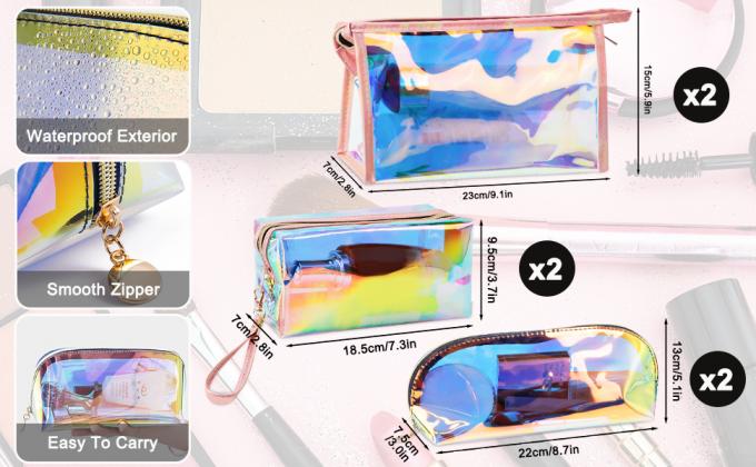 Holographic Makeup Bags Set, Clear Iridescent Cosmetic Bags, Portable Waterproof Toiletry Bag, Travel Zippered Makeup Organizer Cosmetic Pouch for Women, Mothers Day Gifts 8