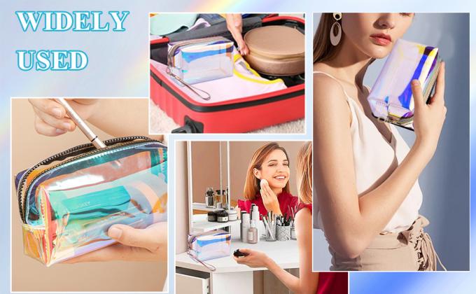 Holographic Makeup Bag Holographic Iridescent Cosmetic Bags With Zipper Travel Iridescent Makeup Bags Portable Holographic Bag Iridescent Holographic Bag For Makeup Tools Organizer 3