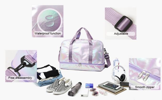 Holographic Shimmering Gym Duffle Bag With Shoes Compartment & Wet Pocket, Women Weekend Overnight Travel Bag Gymnastic Dance Bag For Girl 1