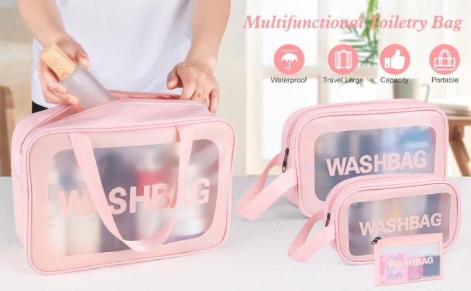 Upgrade Travel Toiletry Bags For Women, Pack-4 Different Size Make Up Bags With Handle, Large Capacity Translucent Waterproof Travel Cosmetic Bags Comestic Bag 0