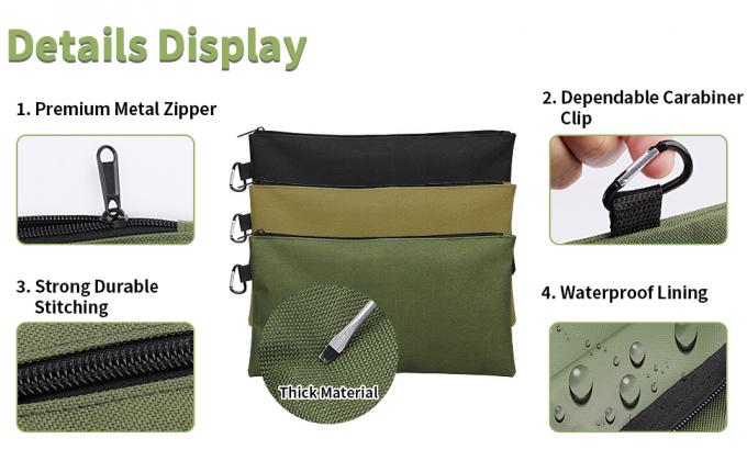 Pack Tool Bag Zipper Pouch, Premium Tool Pouch, Utility Multipurpose Storage Organizer Tool Pouches With Carabiner Metal Zipper For Tools, Stationary, Pencil Pouch 0