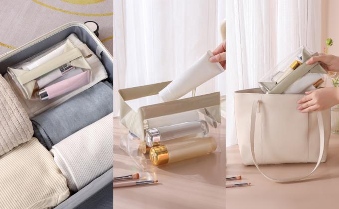 کیسه لوازم آرایش مسافرتی شفاف، قابل بازیافت، پایدار، زیست تخریب پذیر با بسته شدن مغناطیسی، کیف آرایش برای زنان و مردان، کیف لوازم آرایشی برای سفر 0