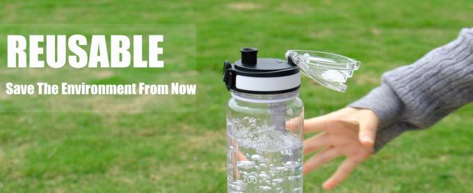 بطری آب، بطری آب ورزشی انگیزشی 32 اونس با نشانگر زمان - زمان نوشیدن - تریتان، بدون BPA، دهانه گشاد ضد نشت، شفاف (1 بطری) 1