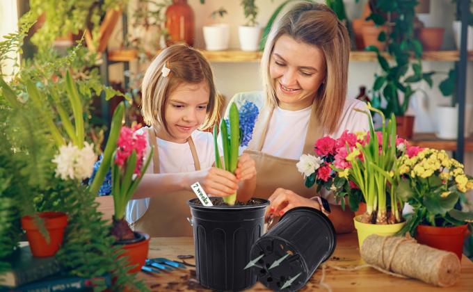 Gallon Plant Nursery Pots,Plastic Pots With Drainage Holes,Garden Flower Container Seedling Pot With White Label For Planting,Cuttings,Transplanting,Home Garden 2