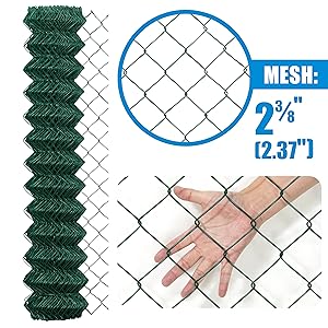 Wire 9 Gauge Green Vinyl Coated Galvanized Steel Chain Link Fence Fabric, Diamond Mesh Size 2-3/8 Inch, Galvanized Fencing Wire Roll For Garden And Animals Enclosure 0