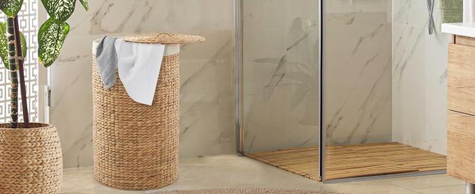 Round Laundry Hamper With Lid And Removable Liner Bag - Natural, Woven Water Hyacinth Wicker Laundry Basket For Clothes And Towels 0