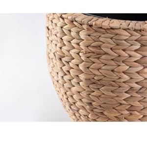 Water Hyacinth Wicker Planter Basket, Small Round Woven Basket For Plants With Metal Pot, Indoor Wicker Plant Pot Eco-Friendly Water Hyacinth Woven Plant Pot – Round Basket with Inner Saucer, Deco 0