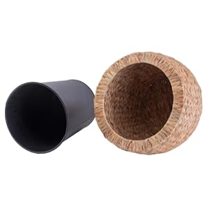 Water Hyacinth Wicker Planter Basket, Small Round Woven Basket For Plants With Metal Pot, Indoor Wicker Plant Pot Eco-Friendly Water Hyacinth Woven Plant Pot – Round Basket with Inner Saucer, Deco 1