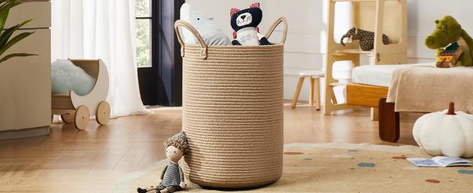 80L Extra Large Jute Woven Hamper Laundry Basket Wicker Rope Clothes Hamper For Baby Nursery Kids Tall Rattan Blanket Basket In Living Room Bedroom 0