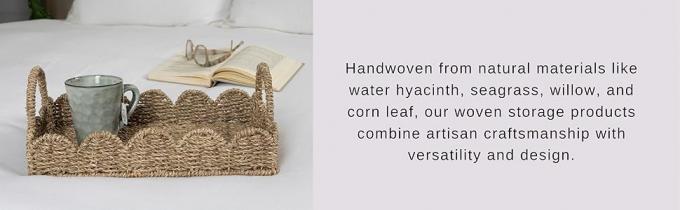 Tall Water Hyacinth Wicker Basket with Handles | Natural, Brown, Natural Bathroom Trash Can Boho Style - Wicker Trash Can With Lid For Household, Kitchen - Removable Liner, Iron Frame 1