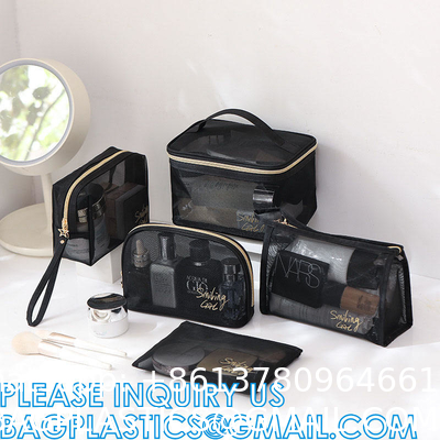 Mesh Makeup Cosmetic Bag Portable Travel Organizing Zipper Pouch Toiletries Pouches Home Office Accessories