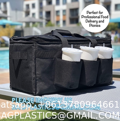 Insulated Food Delivery Bag with Cup Holders/Drink Carriers Premium XXL, Great for Beverages, Grocery, Pizza