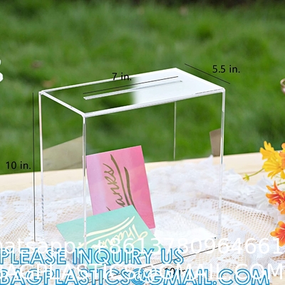 Clear Acrylic Card Box Case, Thick DIY Wedding Box Crystal Clear, Customized Size Logo, for Display Decoration