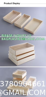 Wooden Food Packaging Box Cake Dessert Container With Plastic Cover, Take Out Pastry Cake Lunch Sushi Tray
