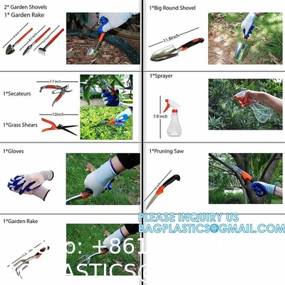 Garden Tools Set 10 Pieces, Gardening Hand Tools And Essentials Kit Include Weeder Rake Shovel Trowel And More