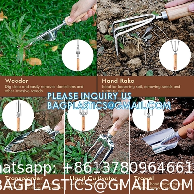 Garden Tools Set 10 Pieces, Gardening Hand Tools And Essentials Kit Include Weeder Rake Shovel Trowel And More