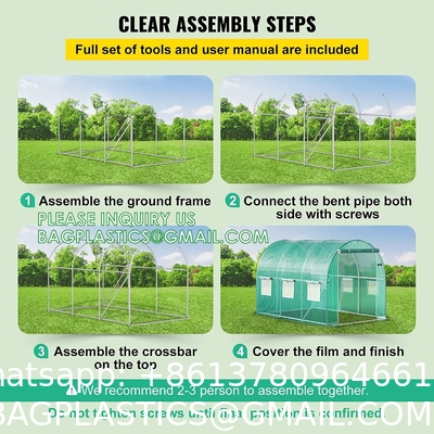 Portable Plant GreenHouse Zippered Door Windows, Galvanized Steel Hoops, Glass Greenhouse, Polycarbonate Greenhouse