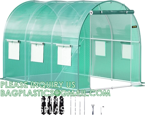 Portable Plant GreenHouse Zippered Door Windows, Galvanized Steel Hoops, Glass Greenhouse, Polycarbonate Greenhouse