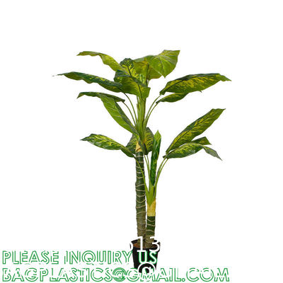 Artificial Golden Dieffenbachia Plant 43 Inch Tall Fake Tropical Lifelike Tree in Pot Silk Faux Dark Green Plant