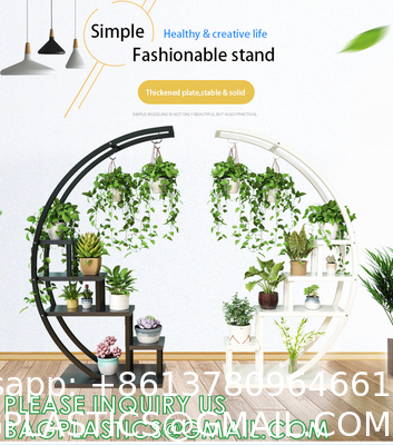 Metal Plant Stand Creative Half Moon Shape Ladder Flower Pot Stand Rack for Home Patio Lawn Garden Balcony Holder