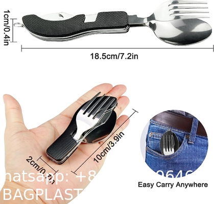 Stainless Steel Folding Knife Spoon Fork, Camping Utensils Set Foldable Travel Utensils with Case Stainless