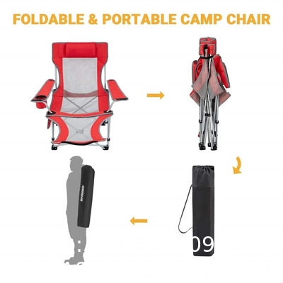 Portable Folding Adjustable Reclining Leisure Mesh Camping Chair With Removable Footrest, Foam Pillow, Cup Holder