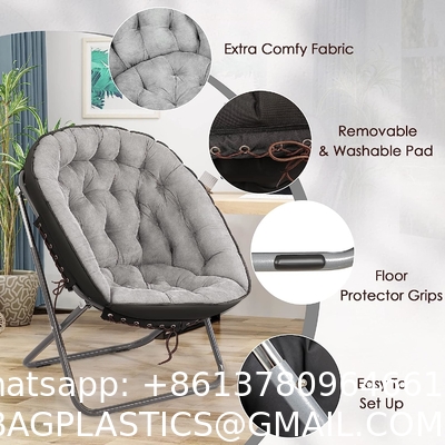 Folding Moon Chair - Large Saucer UFO Chair with Collapsible Metal Frame, Moon Round Camping Chair