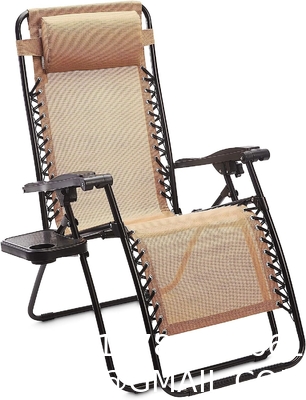 Outdoor Textilene Adjustable Zero Gravity Folding Reclining Lounge Chair With Pillow, 26", Beige
