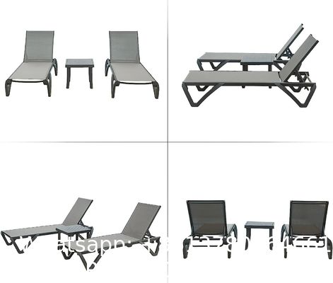 Outdoor Lounge Chair Set Aluminum Patio Chaise Lounger Side Table and Pillow Outside Pool Beach Sunbathing Tann