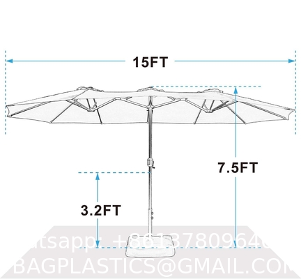 Patio Umbrellas, Outdoor Market Large Umbrella wirh Base, Rectangle Long Double-Sided Umbrella Yard Lawn Garden