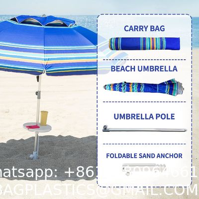 Heavy Duty High Wind Beach Umbrella Parasols Sand Anchor & Tilt Sun Shelter, UV 50+ Protection Outdoor Sunshade
