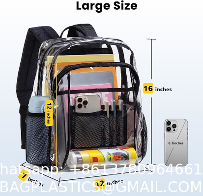 Clear Backpack Heavy Duty - Clear Book Bag with Multi-pockets Large See Through Backpack for College Workplace - Black