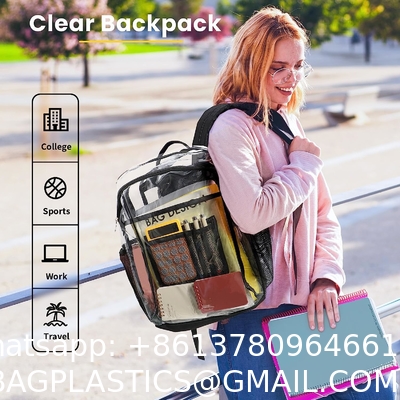 Clear Backpack Heavy Duty - Clear Book Bag with Multi-pockets Large See Through Backpack for College Workplace - Black