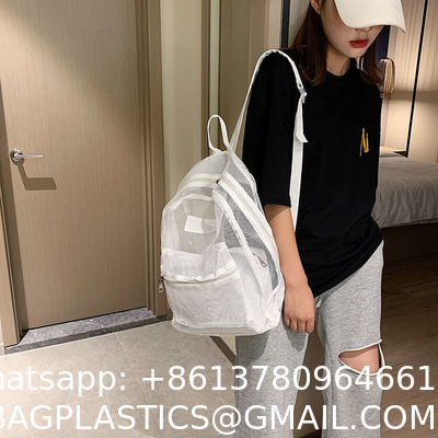 Summer New Backpack Nylon Mesh Transparent Letter Bag Trendy Women'S Bag Travel Bag Casual Student Bag