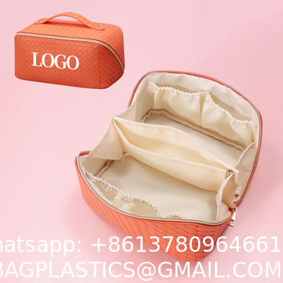 Customized New Arrival Luxury Portable Pu Large White Leather Travel Toiletry Storage Makeup Cosmetic Bags With Logo