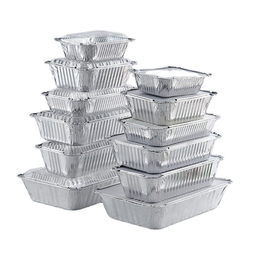 Hotsale Food Grade Custom Logo Rectangle Aluminum Takeaway Foil Food Containers Silver Foil Baking Pan/Trays