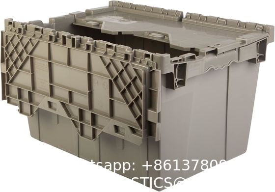 Efficient Foldable Turnover Plastic Crate Attached Lid Solid Moving Storage Bin Stackable Pallet Container For Convenient