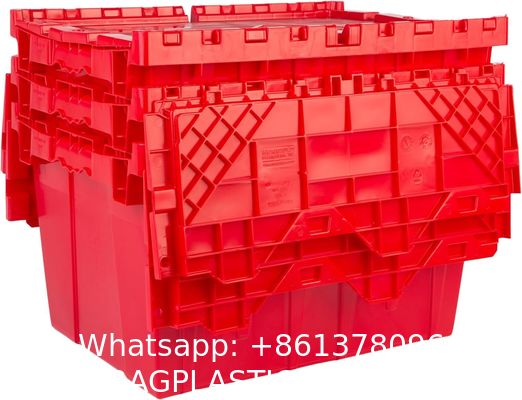 Efficient Foldable Turnover Plastic Crate Attached Lid Solid Moving Storage Bin Stackable Pallet Container For Convenient