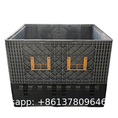 HDPE Solid Plastic Box Packaging Plastic Pallet Bulk Container With Wheel Heavy Duty 4 Way Entry Solid Storage Stackable Pallet Boxs With Wheels