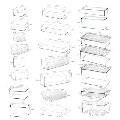 Stackable Refrigerator Organizer Bins Clear Kitchen Organizer Container Bins With Handles Plastic Bags For Pantry, Cabinets, Shelves, Drawer, Freezer - Food Safe