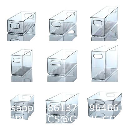 Stackable Refrigerator Organizer Bins Clear Kitchen Organizer Container Bins With Handles Plastic Bags For Pantry, Cabinets, Shelves, Drawer, Freezer - Food Safe