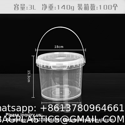 Bucket With Lid, Clear Bucket, Plastic Food Storage Container, Ice Cream Bucket, Reusable Container, Plastic Bucket, Tub With Lid, Storage Container, Round Plastic Pail, BPA Free, Pail With Handle