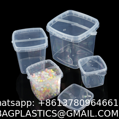 Clear Plastic Container With Lid Ice Cream Bucket Food Storage Container Freezer Storage Bucket Square Plastic Pails With Handle For Home Kitchen