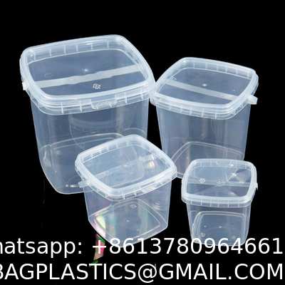 Clear Plastic Container With Lid Ice Cream Bucket Food Storage Container Freezer Storage Bucket Square Plastic Pails With Handle For Home Kitchen