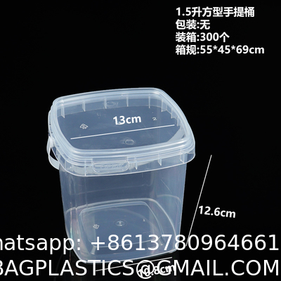 Clear Plastic Container With Lid Ice Cream Bucket Food Storage Container Freezer Storage Bucket Square Plastic Pails With Handle For Home Kitchen