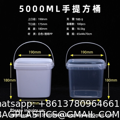 Clear Plastic Container With Lid Ice Cream Bucket Food Storage Container Freezer Storage Bucket Square Plastic Pails With Handle For Home Kitchen