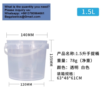 Airtight Clear Plastic Bucket With Lid, Ice Buckets For Parties, Reusable Ice Cream Cup With Handle, Food Storage Container, Food Grade Freezer And Microwave Safe For Sauce, Soup