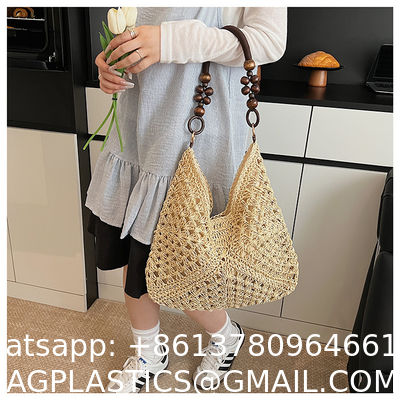Handbags Raffia Beach Market Shopping Bag Summer Beach Holiday Dress Luxury Lady Casual Underarm Handbag Slouch Crochet Straw Raffia Tote Shopping Travel Bucket Bag