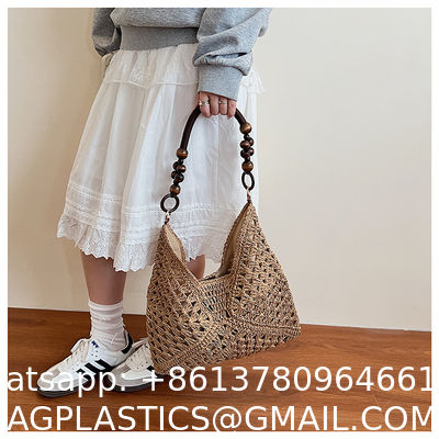 Handbags Raffia Beach Market Shopping Bag Summer Beach Holiday Dress Luxury Lady Casual Underarm Handbag Slouch Crochet Straw Raffia Tote Shopping Travel Bucket Bag