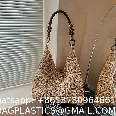 Handbags Raffia Beach Market Shopping Bag Summer Beach Holiday Dress Luxury Lady Casual Underarm Handbag Slouch Crochet Straw Raffia Tote Shopping Travel Bucket Bag